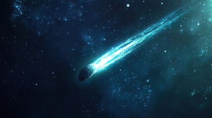 Wall Mural - A bright blue comet streaks across the night sky, leaving a trail of glowing dust.