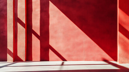 Poster - Empty red textured wall close up with shadows, Sparse texture and background