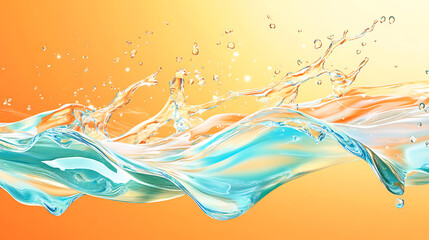Leinwandbilder - Aqua waves on orange background, Light and shadows, Water spills on a light orange background, Natural sunlight and shade, Beautiful bursts, waves, drops, streaks, highlights, glare, Summer mood