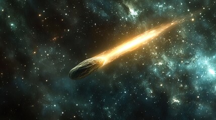 Wall Mural - A fiery comet streaks across a nebula, leaving a trail of glowing gas.