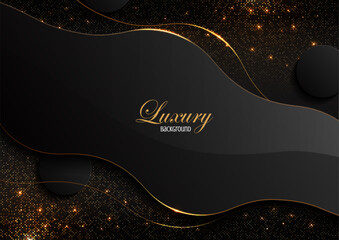 Wall Mural - Elegant black and gold curved lines with sparkling gold background, abstract banner template for product advertisements, web banners, Vector illustration, not AI-generated