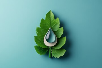 minimalist graphic of a water droplet and leaf, symbolizing conservation and eco-consciousness