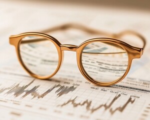 A pair of stylish glasses rests on a financial report featuring graphs and data, symbolizing clarity in economic analysis.