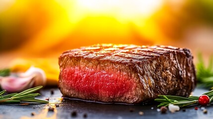 Sticker - Grilled Steak with Rosemary and Spices at Sunset