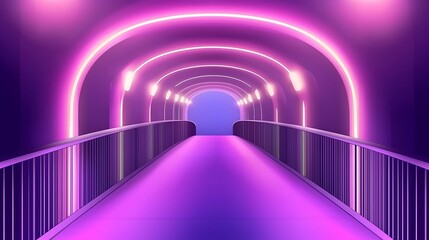 Wall Mural - Futuristic Purple Neon Tunnel with a Bridge.