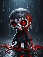 Wall Mural - scary zombie in a halloween costume with red blood on a dark background. halloween concept.