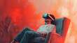 © Tahsin - A person relaxes in a chair while experiencing virtual reality in a vibrant, colorful setting