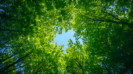 Wall Mural - Green Canopy with Blue Sky, green leaves, forest, trees, nature, woodland