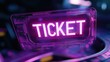 © Sasa Visual - A neon glowing ticket design showcased on a futuristic holographic display interface