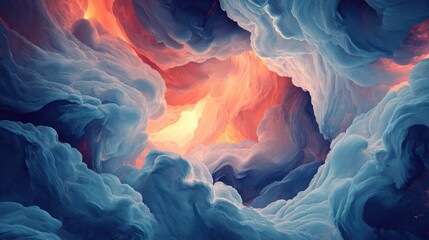 Abstract Digital Artwork Depicting a Landscape with Swirling Blue and Orange Hues