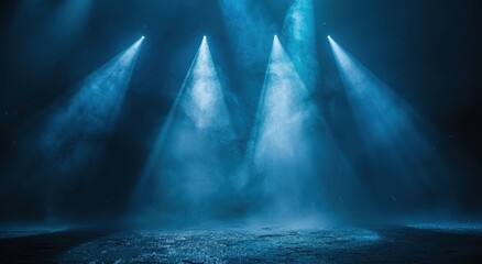 Aufkleber - Three Bright Blue Spotlights Shining Through Smoke