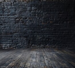 Poster - Dark Brick Wall with Wooden Floor
