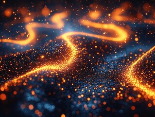 Poster - Abstract Wavy Surface with Glowing Orange and Blue Lights