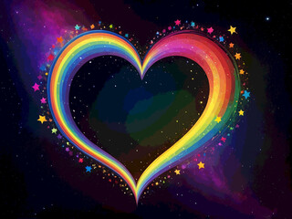Wall Mural - abstract illustration Cosmic Rainbow Heart Light background dark starry night deep space background