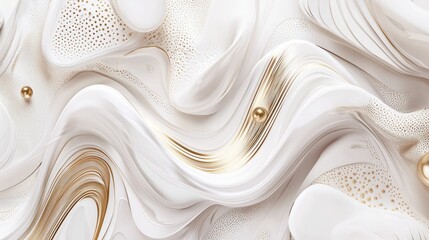 Abstract White and Gold Swirls with Golden Spheres