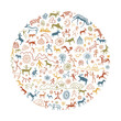 © Valerii - Vector round ethnic element, circular petroglyph pattern, rock paintings, naive art, vector design