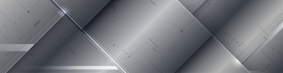 Leinwandbilder - Vector Abstract circuit board pattern on metallic shape, grey metal - steel, texture, silver color background. Illustration modern design, technology and futuristic concept for wallpaper background