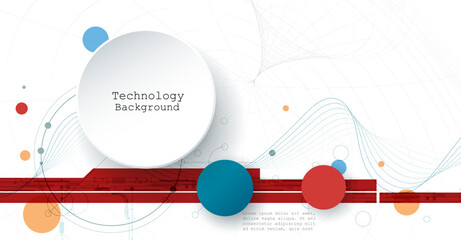Leinwandbilder - Vector illustration abstract modern technology design. White circle, geometric shape, wave wireframe line pattern and circuit board on white - grey background. Technology concept for banner, template