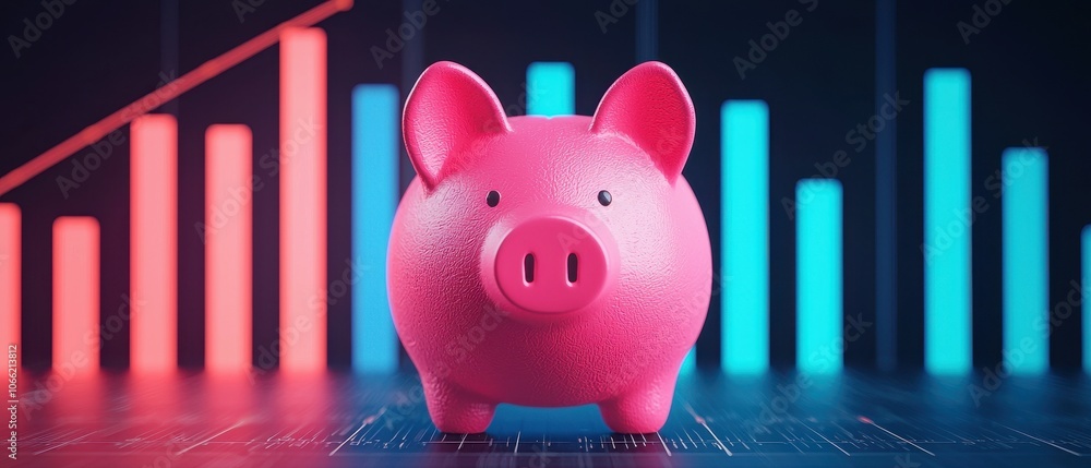 Piggy bank with financial growth chart background, symbol of savings ...