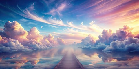 Wall Mural - dreamy cloudscape path with pastel horizons , dreamy, clouds, sky, path, landscape, pastel, serene, 