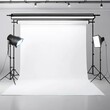 © Nuningkw - photographic studio white backdrop paper roll with lights, nobody, made with generative ai