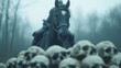 © Narongsag - Grim Reaper Horseman Riding Through Skull Pile   Dark Fantasy Art