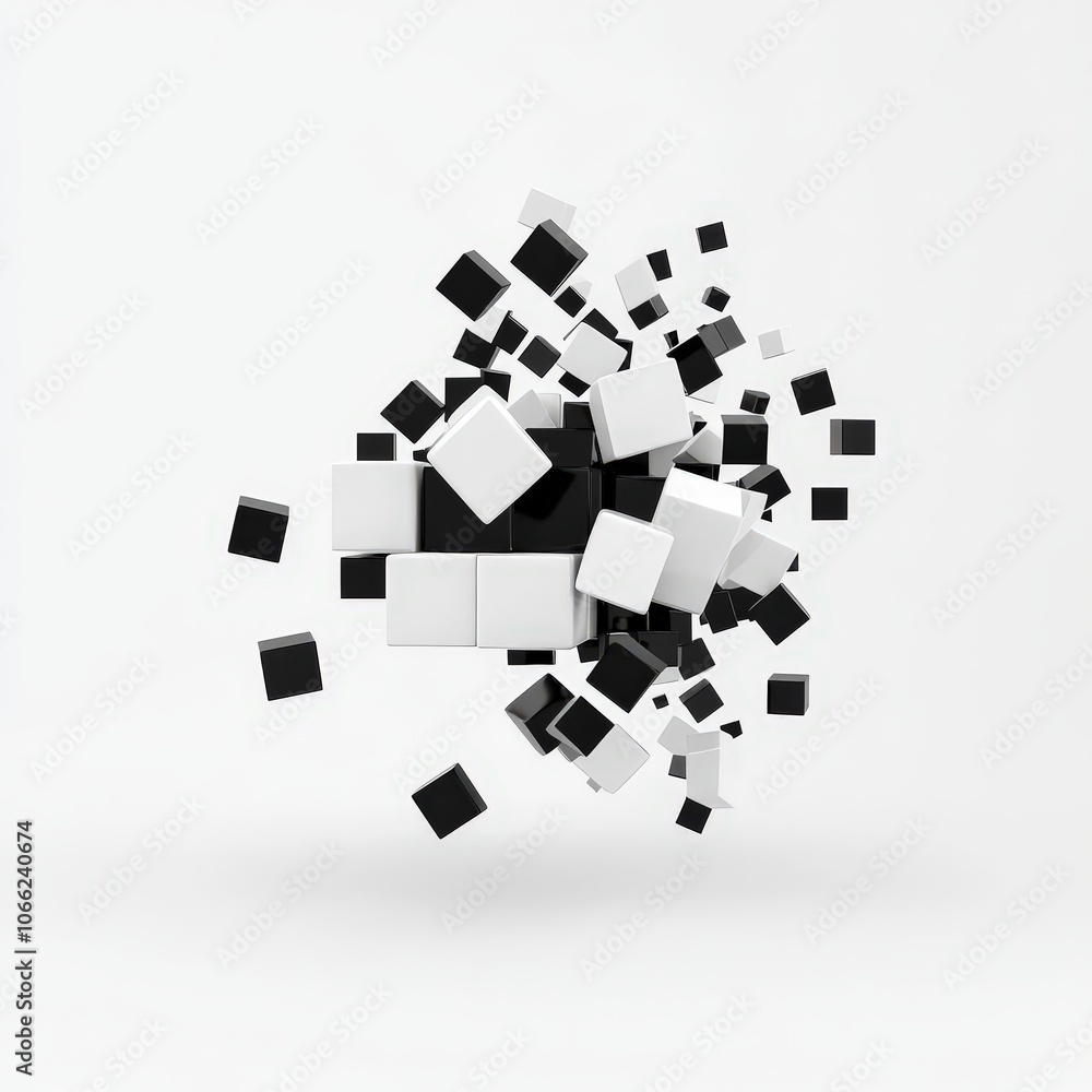 Abstract cube breaking out of a grid, isolated to represent leadership ...