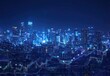 © upnowgraphics - City Skyline with Overlaid Financial Stock Market Chart at Night