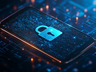 Leinwandbilder - Digital Lock Icon Displayed on Smartphone Screen for Cybersecurity Concept