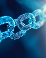 Fototapete - Futuristic Blockchain Network Glowing Digital Chains and Nodes in Blue Tones