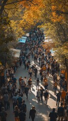 Wall Mural - Vibrant Autumn Festival Crowd Celebrating Outdoors Ideal for Thanksgiving or Harvest Festival