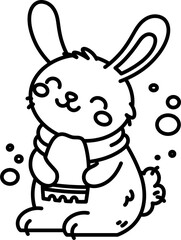 Wall Mural - a cute cartoon rabbit wearing a scarf in this isolated vector line art. perfect for easy use in your