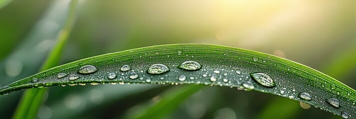 Sticker - Dew Drops on a Green Leaf.