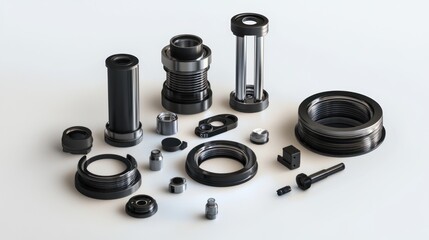 Wall Mural - Sealing system components for industrial pumps, illustrating a complete assembly in a durable setup.