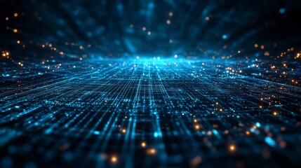 Abstract Digital Grid with Glowing Particles