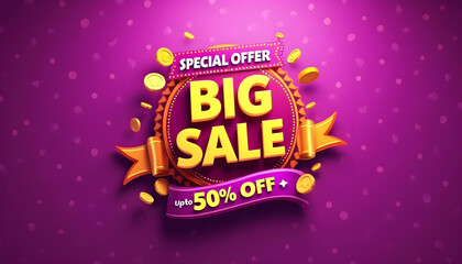 3d badge shape purple big sale discount promotion