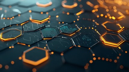 Wall Mural - digital hexagon link chain background texture