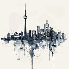 Toronto elements, ink painting style, minimal graphic design, white background