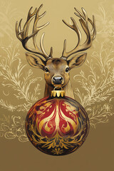 decorative christmas deer ball vector illustration