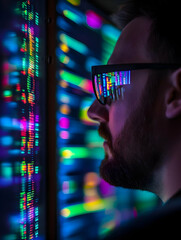 A cybersecurity professional monitoring a screen.