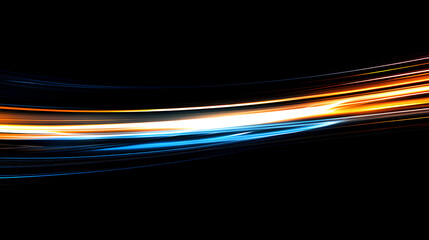 Wall Mural - abstract background with blue and orange gradient light streaks on black, glowing blurred motion eff
