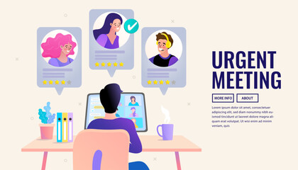 Wall Mural - online meeting work form home. video conference concept. Vector illustrations flat design.