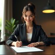 © Global Perspectives - Real estate contract signing concept businesswoman signing a contract to legally for the purchase mortgage and rental of real estate real estate