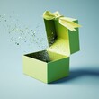 © poramin - A vibrant green gift box bursts open, releasing colorful glitter, perfect for celebrations and special occasions.