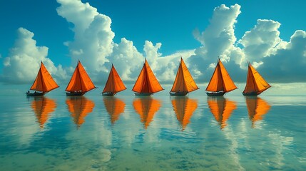 Wall Mural - Colorful Sailboats in Tranquil Waters at Regatta Event