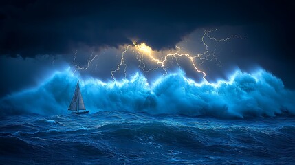 Wall Mural - Old Wooden Sailboat Caught in Stormy Waters