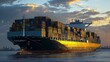 © GNP Artistic - Cargo Ship Anchored in Busy Port at Sunset