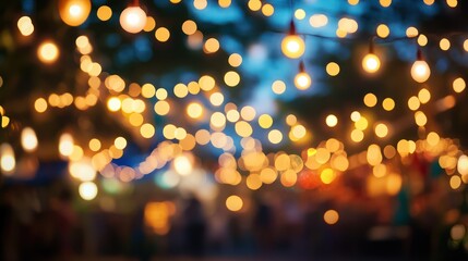 Wall Mural - Abstract cream background with blurry festival lights and outdoor celebration bokeh