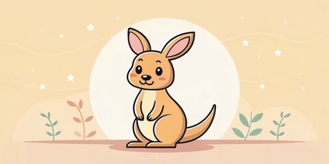 Sticker - minimalist cute cartoon kangaroo background