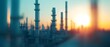 © maesarin - Highly detailed and sprawling industrial refinery complex with a complex pipeline system captured during a dramatic sunset with a silhouetted energy network in the background